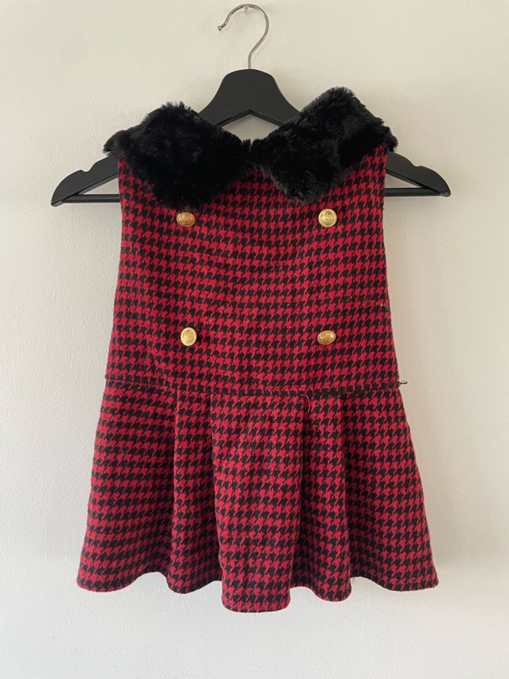 Harry Barker Dog Houndstooth Dress with Faux Fux Collar Size L